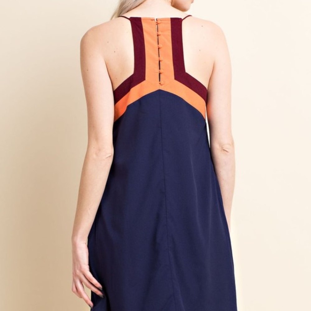 Color block Navy Racer back Midi Dress